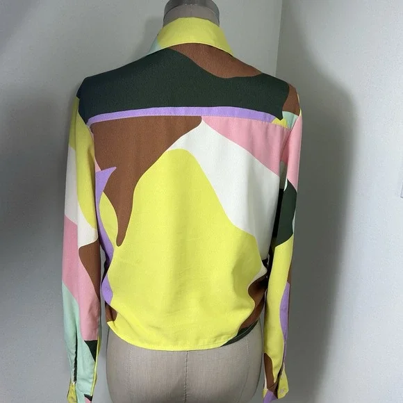 Anthropologie Sanctuary Girlfriend Artist Field Colorblock Tie Shirt Boho XS - Picture 6 of 11